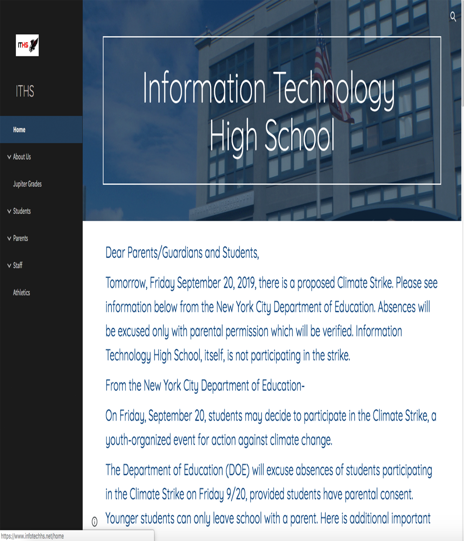 An ad of Informational Technology High School, a High School.